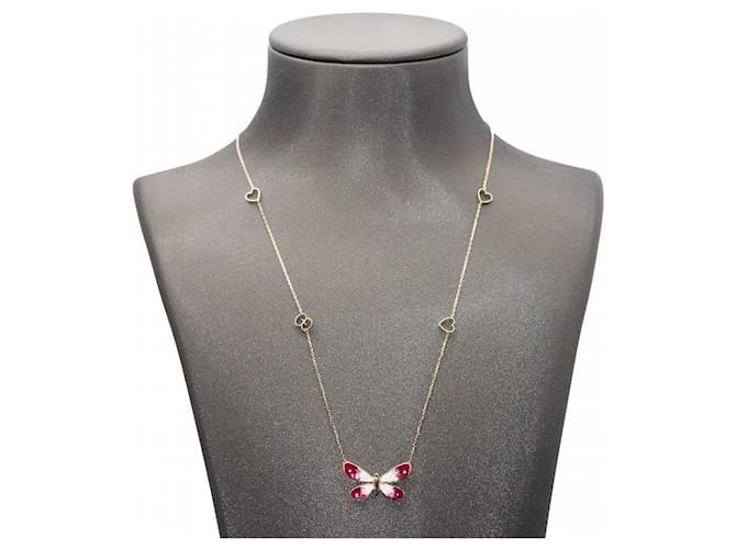 GUCCI Butterfly Necklace in Gold and Enamel. Pink White Golden Yellow gold  ref.1204593