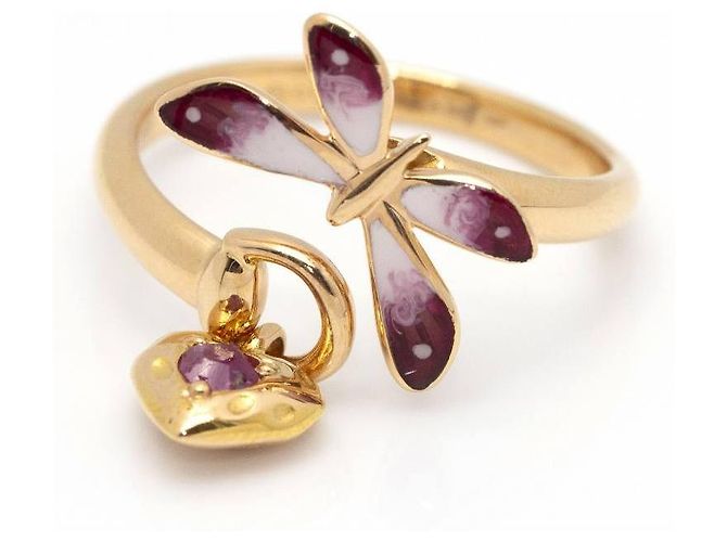 Anel borboleta GUCCI em ouro e esmalte. Rosa Branco Dourado