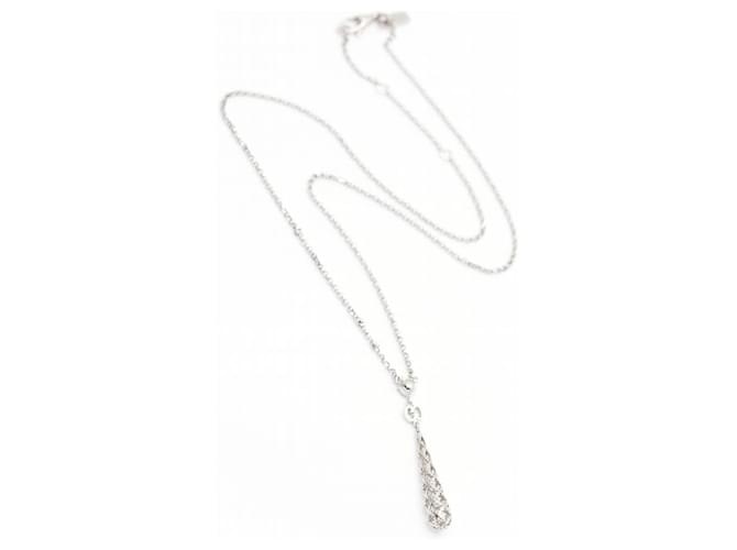 GUCCI Teardrop and diamond necklace. Silvery White gold  ref.1204740