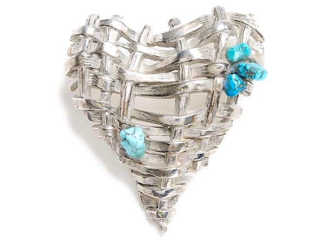 Christian lacroix brooch 99A metal silver turquoise heart Silvery  ref.1204759