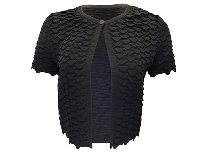 Autre Marque Alaia Black Scalloped Short Sleeved Silk Knit Cardigan Sweater  ref.1204872