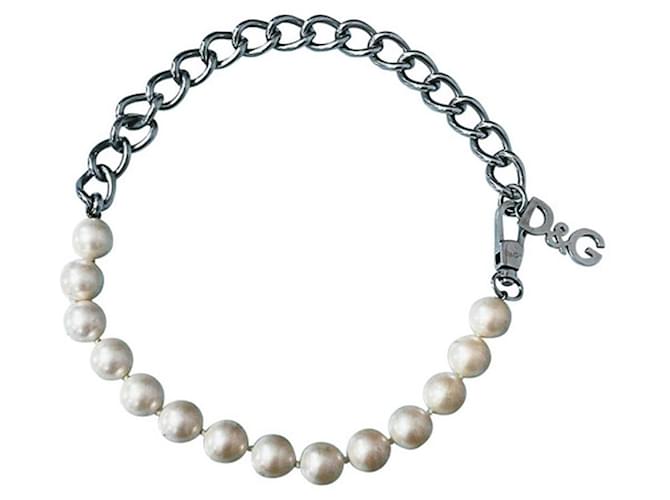 DOLCE & GABBANA pearl and steel DJ model necklace0303 White  ref.1205097