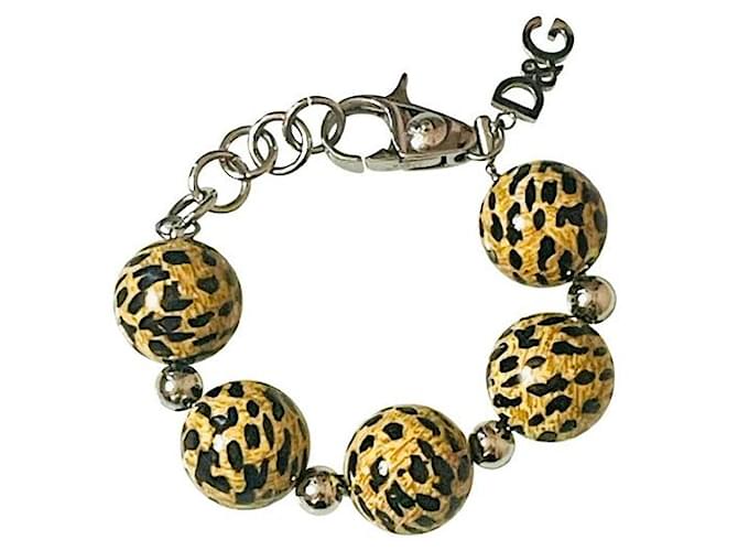 DOLCE & GABBANA steel bracelet with large boules in animal print Beige  ref.1205103