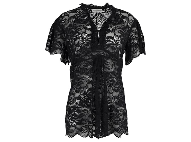 Paco Rabanne Floral Lace Short-Sleeve Top in Black Polyamide Nylon  ref.1205157