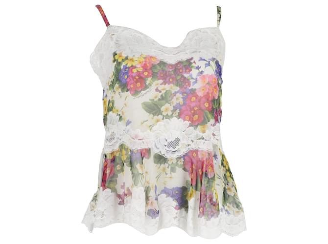 Dolce & Gabbana Lace-Trimmed Floral Camisole in Multicolor Silk Multiple colors  ref.1205159