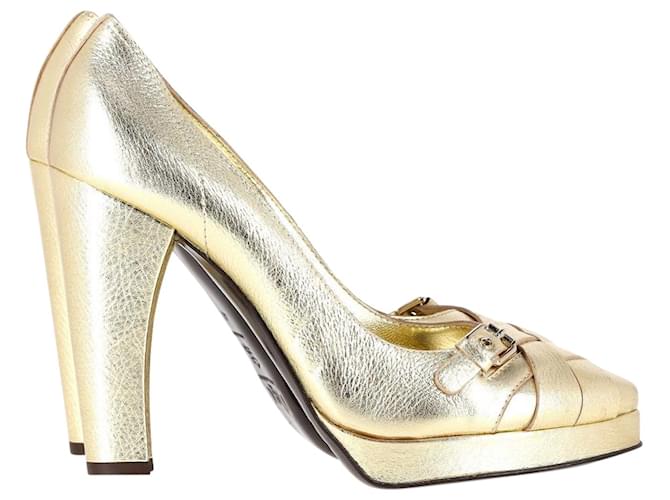 Bombas Dolce & Gabbana Crisscross em couro dourado  ref.1205183