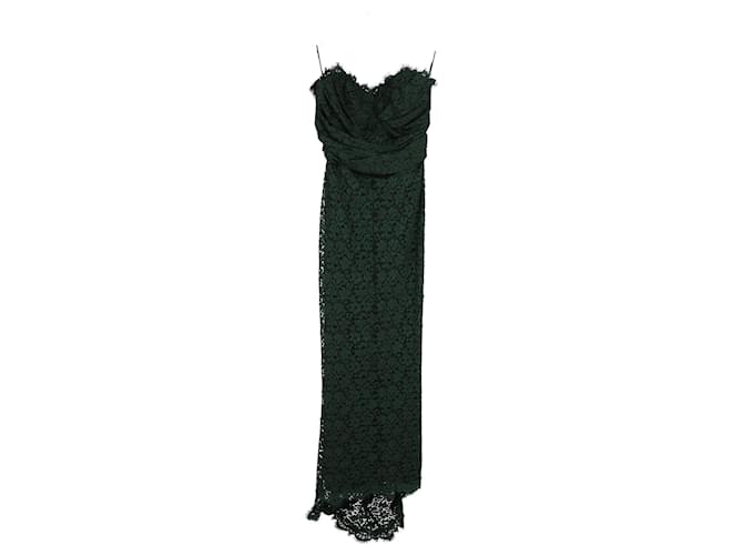 Dolce & Gabbana Robe longue sans bretelles en dentelle en coton vert  ref.1205250