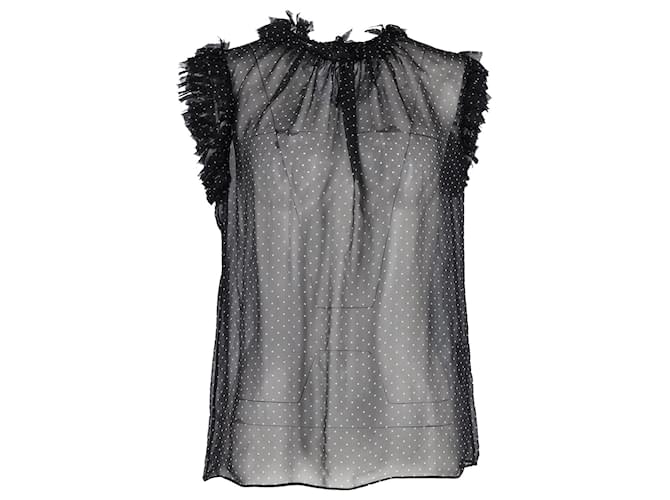 Dolce & Gabbana Haut transparent à volants à pois en soie noire  ref.1205251