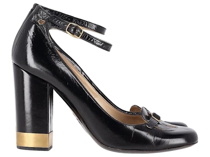 Chloé Zapatos de salón con tacón cuadrado y tira al tobillo Chloe en cuero negro  ref.1205309