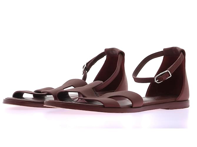 Hermès HERMES  Sandals T.eu 38.5 leather Dark red  ref.1205428