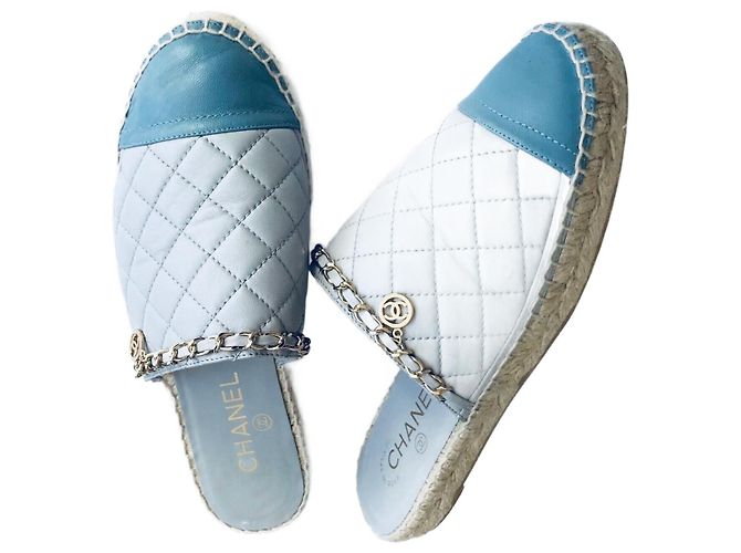 Chanel CC Chain Leder Pantoletten Blau