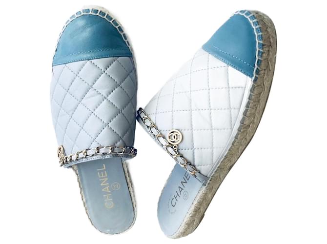 Chanel CC Chain Mules Blue Leather  ref.1205507