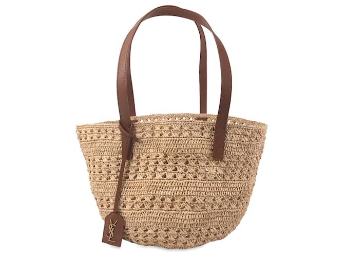 Saint Laurent Brown Small Raffia Panier Tote Beige  ref.1205536