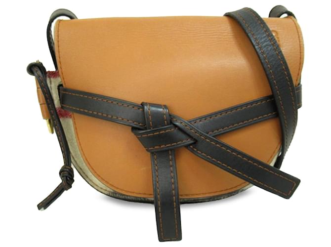Loewe Brown Mini Gate Crossbody Bag Multiple colors Leather Wool Pony-style calfskin Cloth  ref.1205545