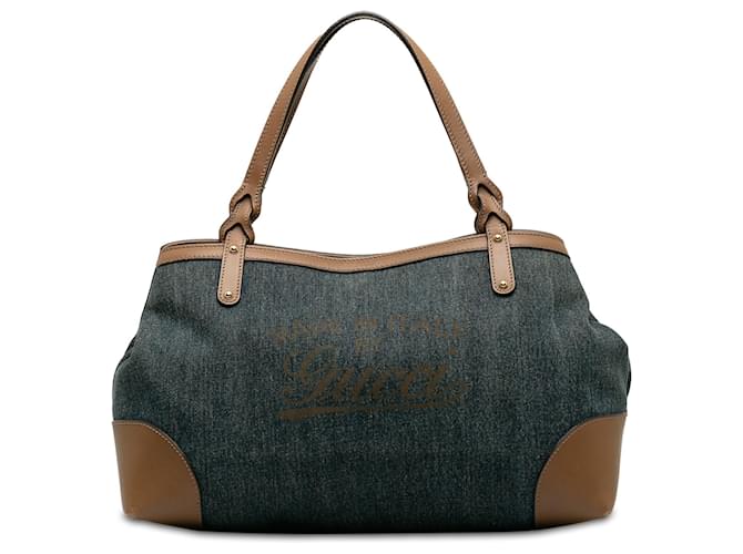 Gucci Blue Denim Craft Tote Bag Leather Pony-style calfskin Cloth  ref.1205547