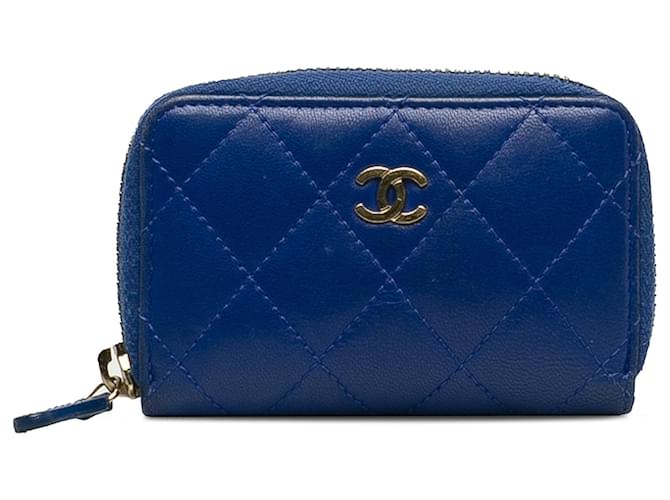 Bolsa Chanel Azul CC em pele de cordeiro Couro  ref.1205580
