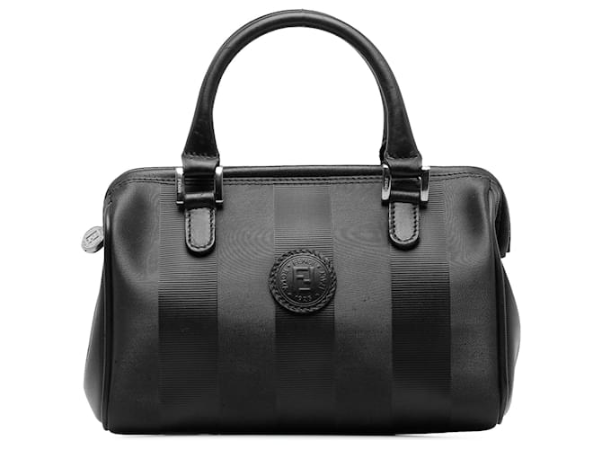 Fendi Black Pequin Boston Bag Leather Cloth Pony-style calfskin Cloth  ref.1205592