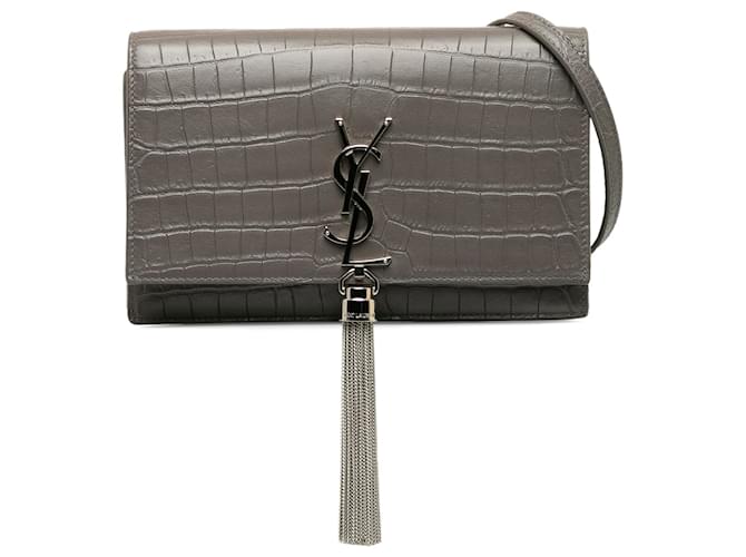 Saint Laurent Gray Small Embossed Kate Tassel Crossbody Bag Grey Leather Pony-style calfskin  ref.1205594