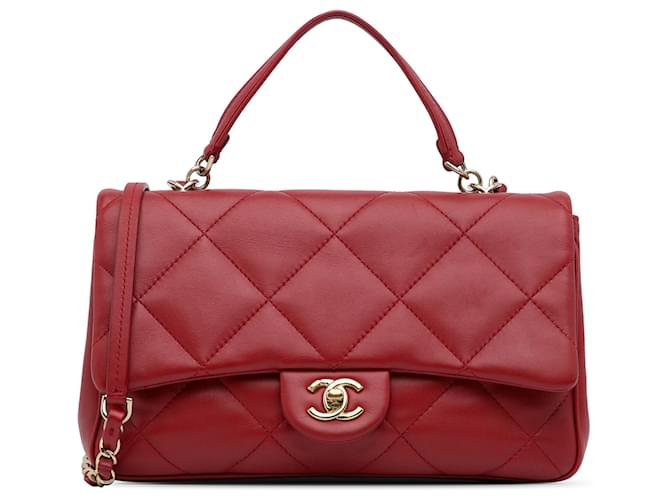 Bolsa pequena com aba Chanel vermelha fácil de transportar Vermelho Couro  ref.1205604