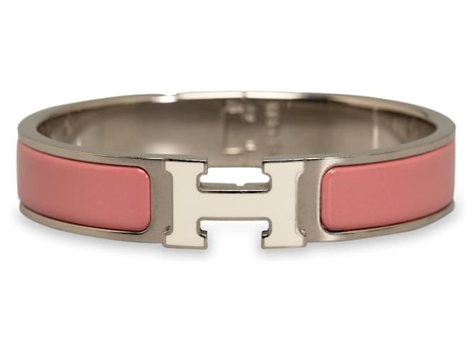 Hermès Hermes Silber Clic Clac H Armband Pink Metall Emaille  ref.1205625