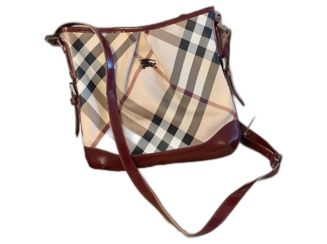 Borsa a tracolla Burberry in pelle rossa e beige Rosso