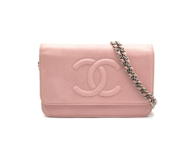 Chanel Zeitlose CC-Geldbörse an Kette A48654 Pink Leder  ref.1205645