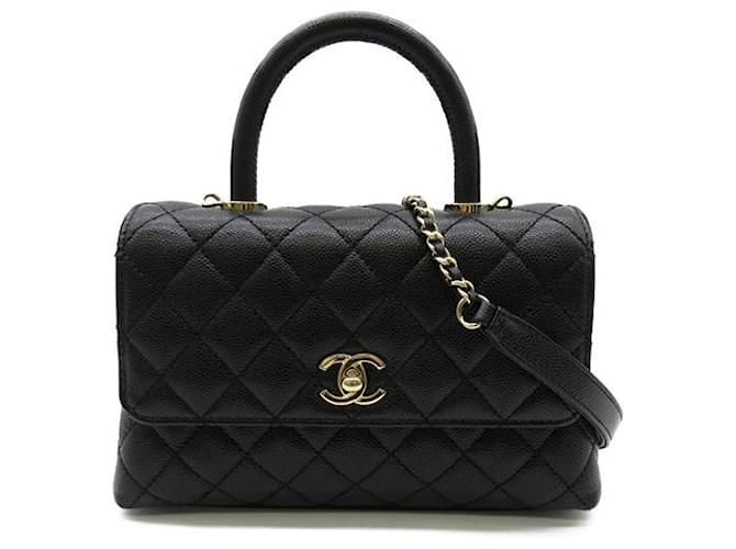 Chanel Small  Caviar Coco Handle Bag A92990 Black Leather  ref.1205648