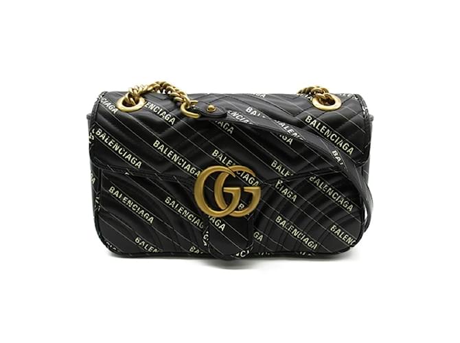 Gucci X Balenciaga The Hacker Project GG Marmont Bolso con solapa Bolso bandolera de cuero 443497 En muy buenas condiciones Negro  ref.1205649