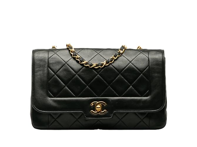 Chanel CC Diana Chain Shoulder Bag Black Leather Lambskin  ref.1205679