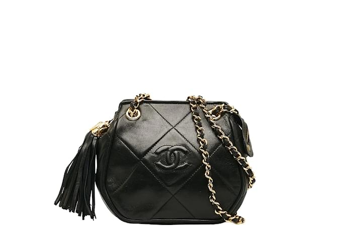 Chanel CC Tassel Shoulder Bag Black Leather Lambskin  ref.1205800