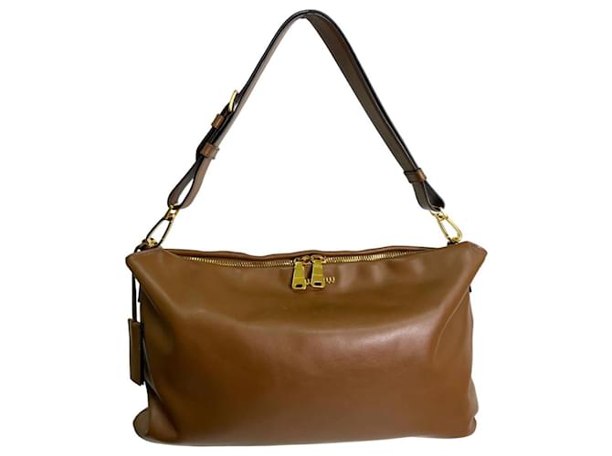 Miu Miu Large Sacca soft calf canella brown gold hardware top single handle bag Camel Leather  ref.1205812