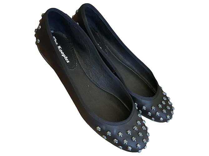 Iconic glam rock ballerinas The Kooples 39 Black leather and metal Silvery  ref.1205826