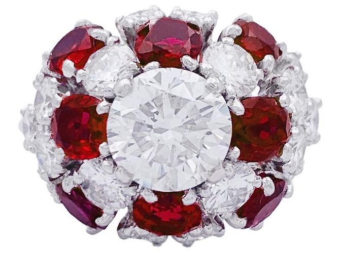 inconnue Platinum Ring, diamants, ruby.