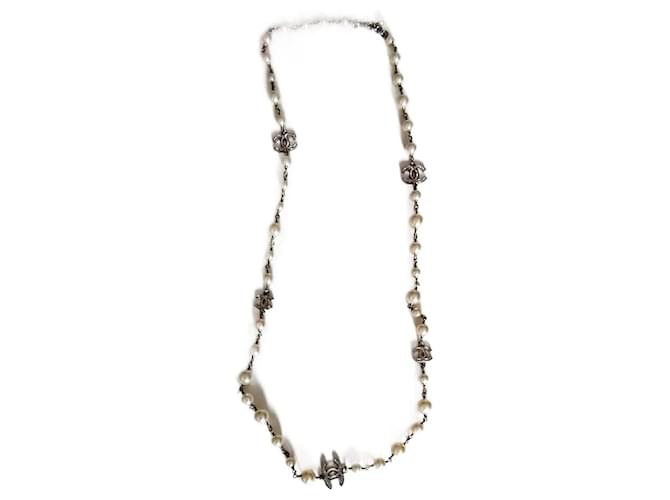 Chanel CC lange Halskette Silber Metall  ref.1206169