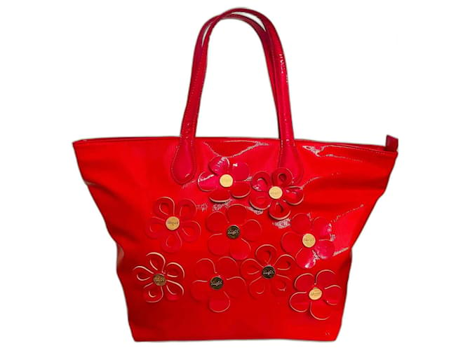 Red BLUGIRL BLUMARINE tote bag with large daisies application Varnish  ref.1206276
