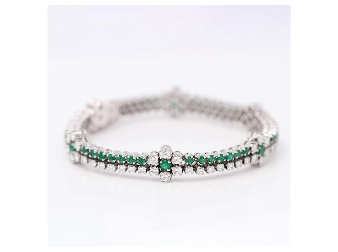 Autre Marque Bracelet LYCEE Emeraude et Diamants.9099 Or blanc Argenté Vert  ref.1206537