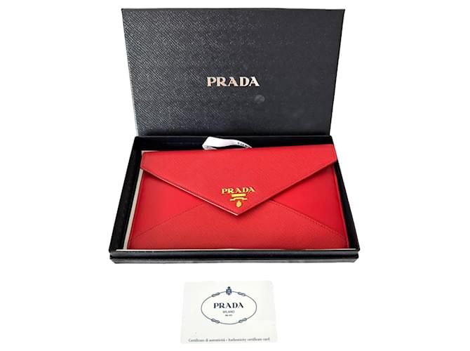 Prada wallet or clutch Red Leather  ref.1206547
