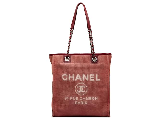 Cabas Chanel Mini Deauville rouge Toile Tissu  ref.1175155