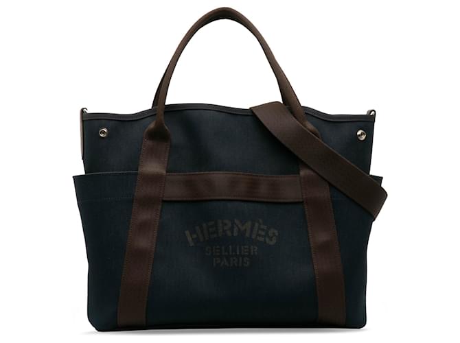 Blaue Sac de Pansage-Pflegetasche von Hermès Marineblau Leinwand Tuch  ref.1177924
