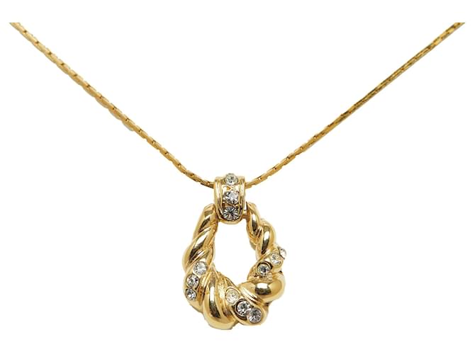 Yves Saint Laurent YSL Gold Gold Plated Crystal Twisted Drop Pendant Necklace Golden Metal Gold-plated  ref.1180082