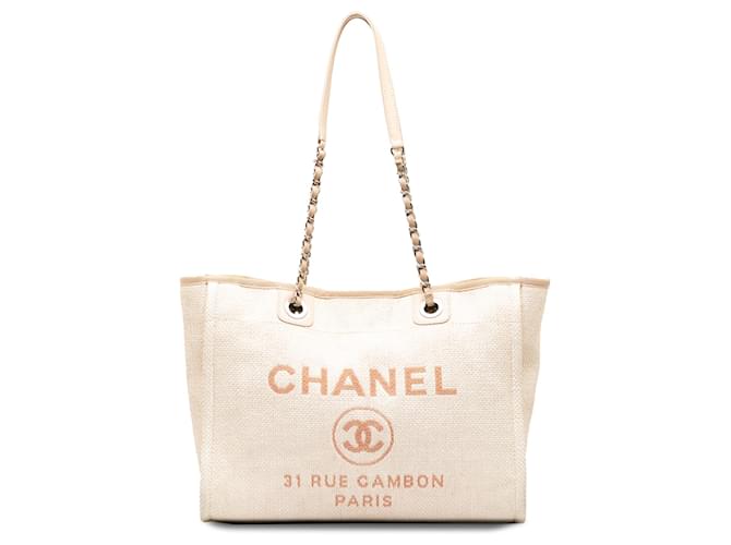 Chanel Brown Kleine Deauville-Einkaufstasche Braun Beige Leder Kalbähnliches Kalb  ref.1200635
