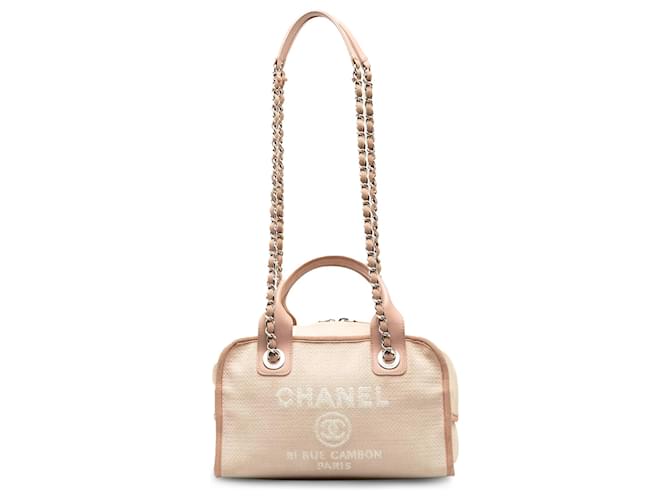 Chanel Pink Small Deauville Bowling Satchel Cloth Cloth  ref.1200661