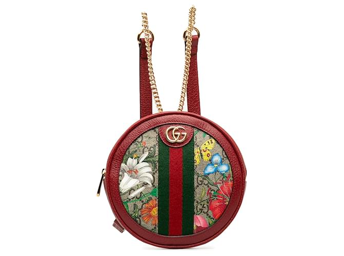 Gucci Red GG Supreme Flora Ophidia Backpack Cloth Cloth  ref.1200681