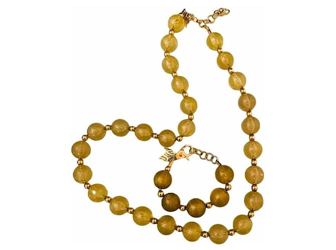 DOLCE & GABBANA set of golden steel necklace and bracelet with honey gold boule  ref.1206819