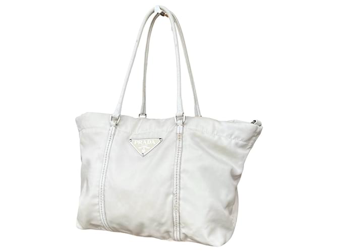 Tote PRADA Shoulder Bag Nylon White - Tessuto logo monogram. Synthétique Blanc Écru Blanc cassé  ref.1206827