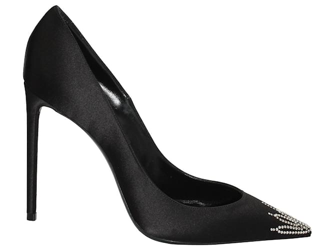 Saint Laurent Zoe Crystal Embellished Pumps in Black Satin  ref.1206856