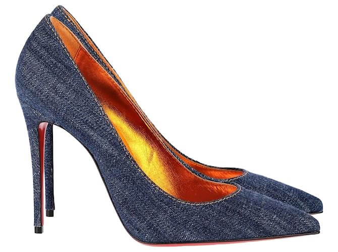 Christian Louboutin Kate 100 Pointed-Toe Pumps in Blue Denim  ref.1206866
