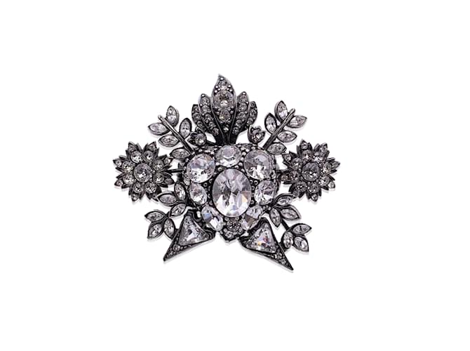 Gucci Gunmetal Brass Rhinestones Crystal conditionment Ring Size M Silvery  ref.1206876