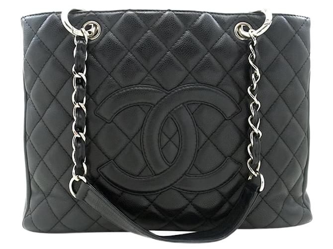 Chanel Schwarze Farbe 2008 GST-Einkaufstasche aus Kaviarleder  ref.1206972