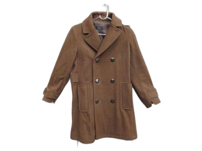 Apc Brown Wool Double Breasted Coat Size S